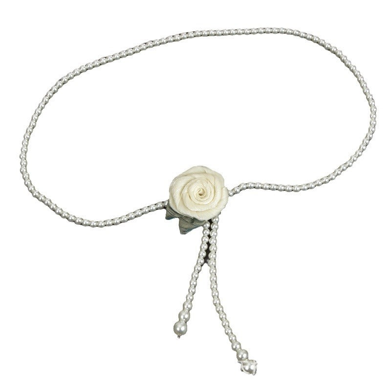 Sweet Pearl Women's Handmade Flowers Thin Waist Chain Accessory