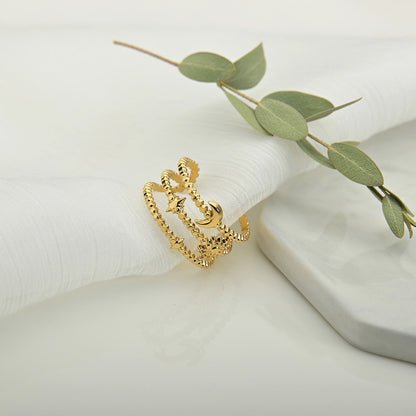 Hollow Six Pointed Star Moon Adjustable Ring