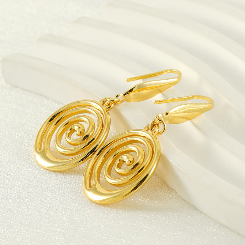 European And American Fashion Creative Geometric Spiral Stainless Steel Gold Plated Mosquito Coil Design Sense Earrings Women