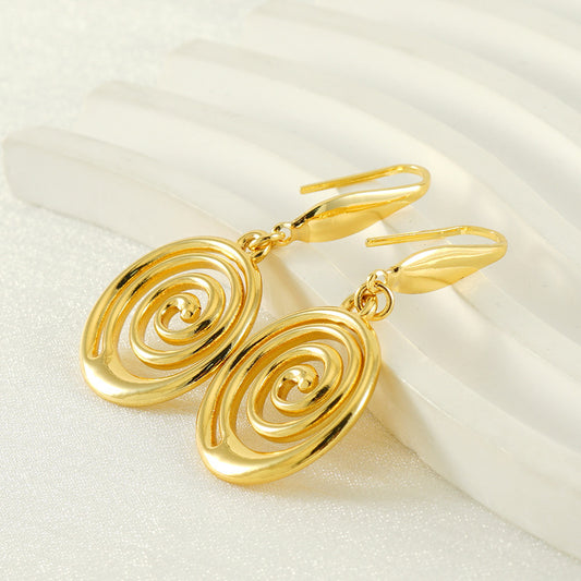 European And American Fashion Creative Geometric Spiral Stainless Steel Gold Plated Mosquito Coil Design Sense Earrings Women
