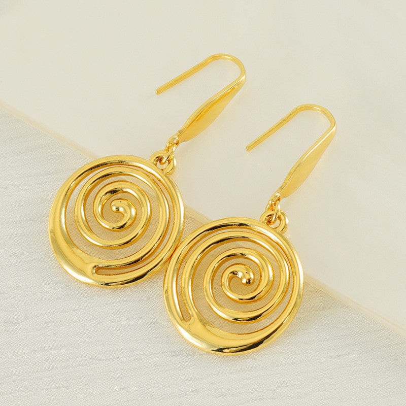 European And American Fashion Creative Geometric Spiral Stainless Steel Gold Plated Mosquito Coil Design Sense Earrings Women