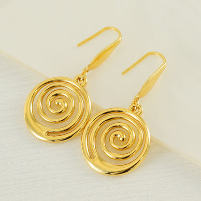 European And American Fashion Creative Geometric Spiral Stainless Steel Gold Plated Mosquito Coil Design Sense Earrings Women