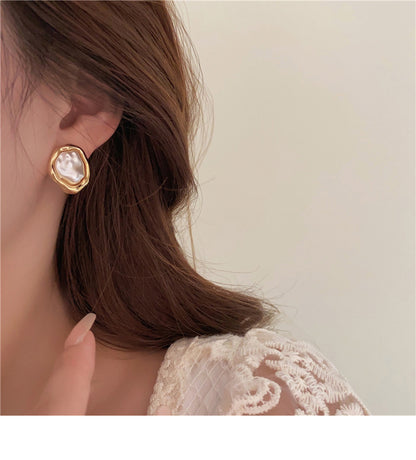 Irregular Pearl Edge Stud Earrings For Women