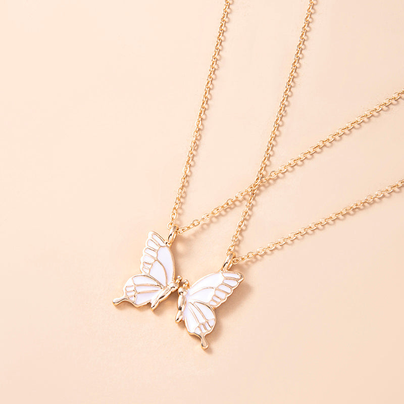 1 Pair Butterfly Pendant Necklace For Women Girls Sisters Friends With Inspirational Friendship Card