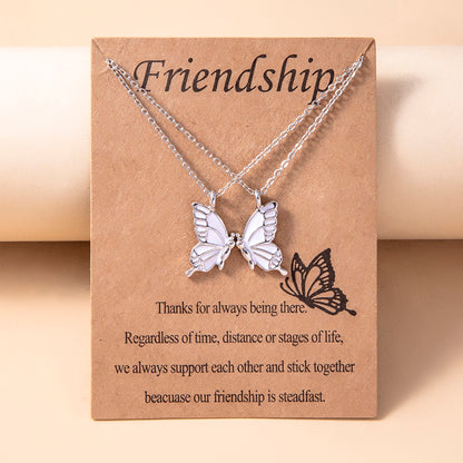 1 Pair Butterfly Pendant Necklace For Women Girls Sisters Friends With Inspirational Friendship Card