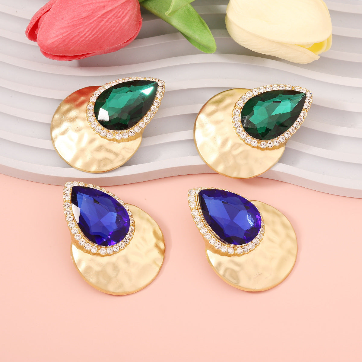 Drop Shape Inlaid Color Diamond French Exaggerated Earrings