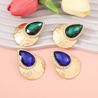 Drop Shape Inlaid Color Diamond French Exaggerated Earrings