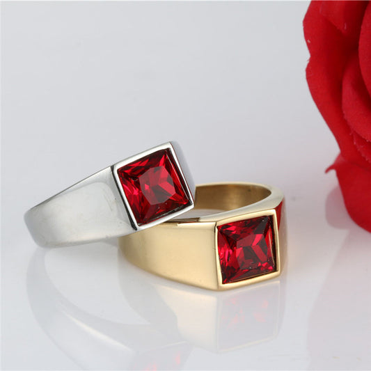 European And American New Titanium Steel Female Stainless Steel Ruby Ring