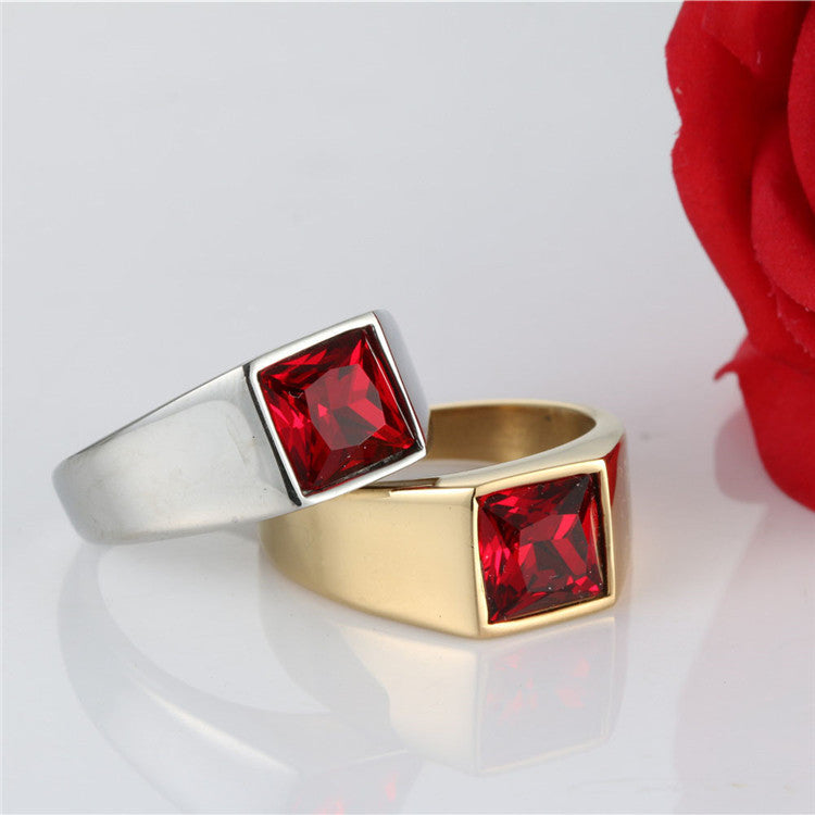 European And American New Titanium Steel Female Stainless Steel Ruby Ring