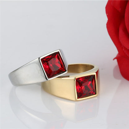 European And American New Titanium Steel Female Stainless Steel Ruby Ring