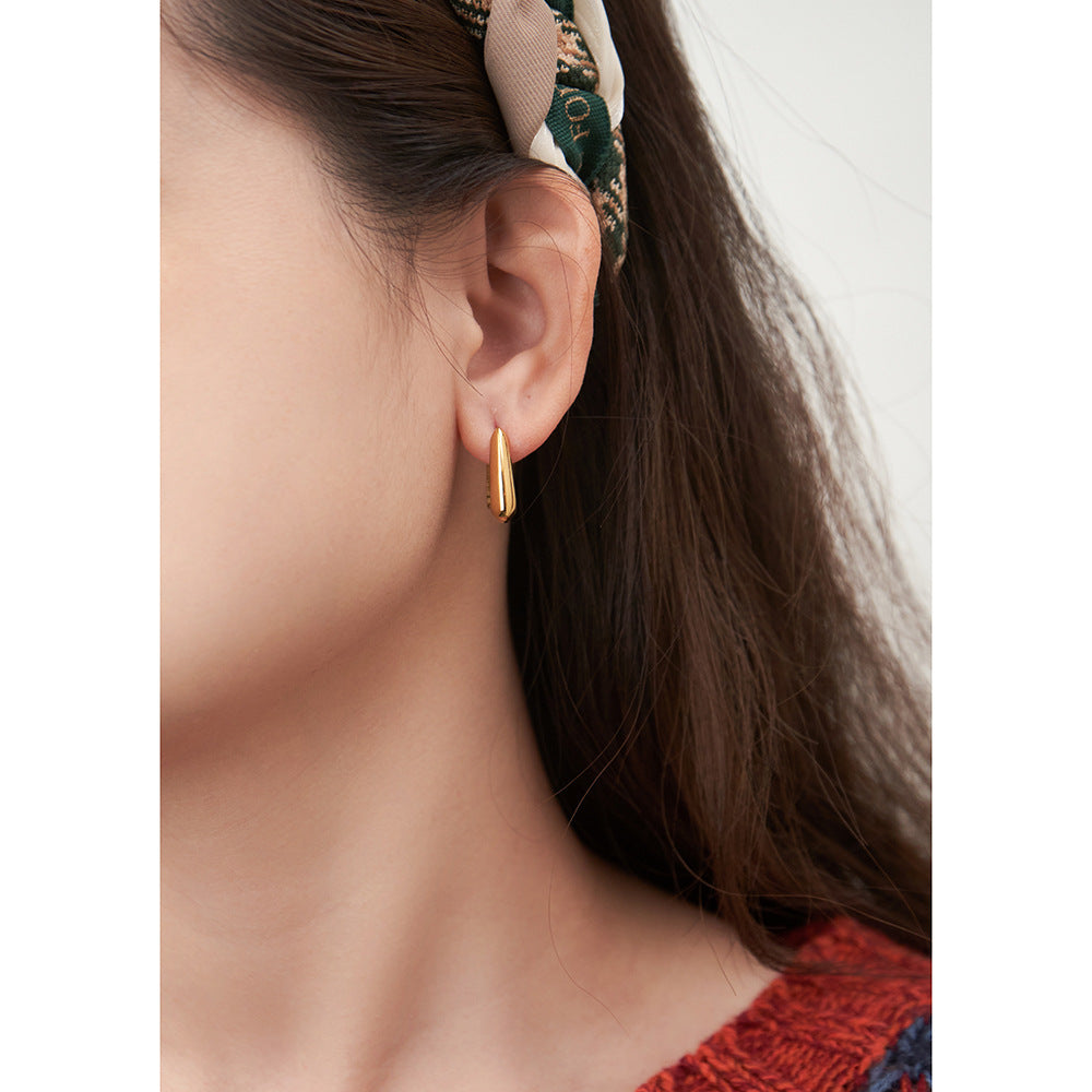 18K Gold Titanium Steel Special-interest Design Geometric Three-dimensional Triangle Earrings INS Style