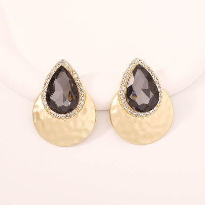 Drop Shape Inlaid Color Diamond French Exaggerated Earrings