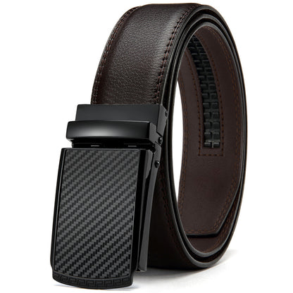 Men's Casual Fashion Automatic Buckle Two Layer Cowhide Leather Belt