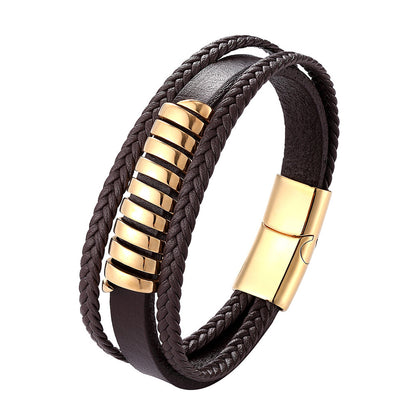 Men's Stainless Steel Magnet Buckle Multilayer Leather Hand Strap