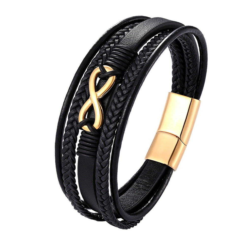 Men's Stainless Steel Magnet Buckle Multilayer Leather Hand Strap