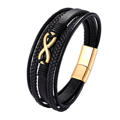 Men's Stainless Steel Magnet Buckle Multilayer Leather Hand Strap