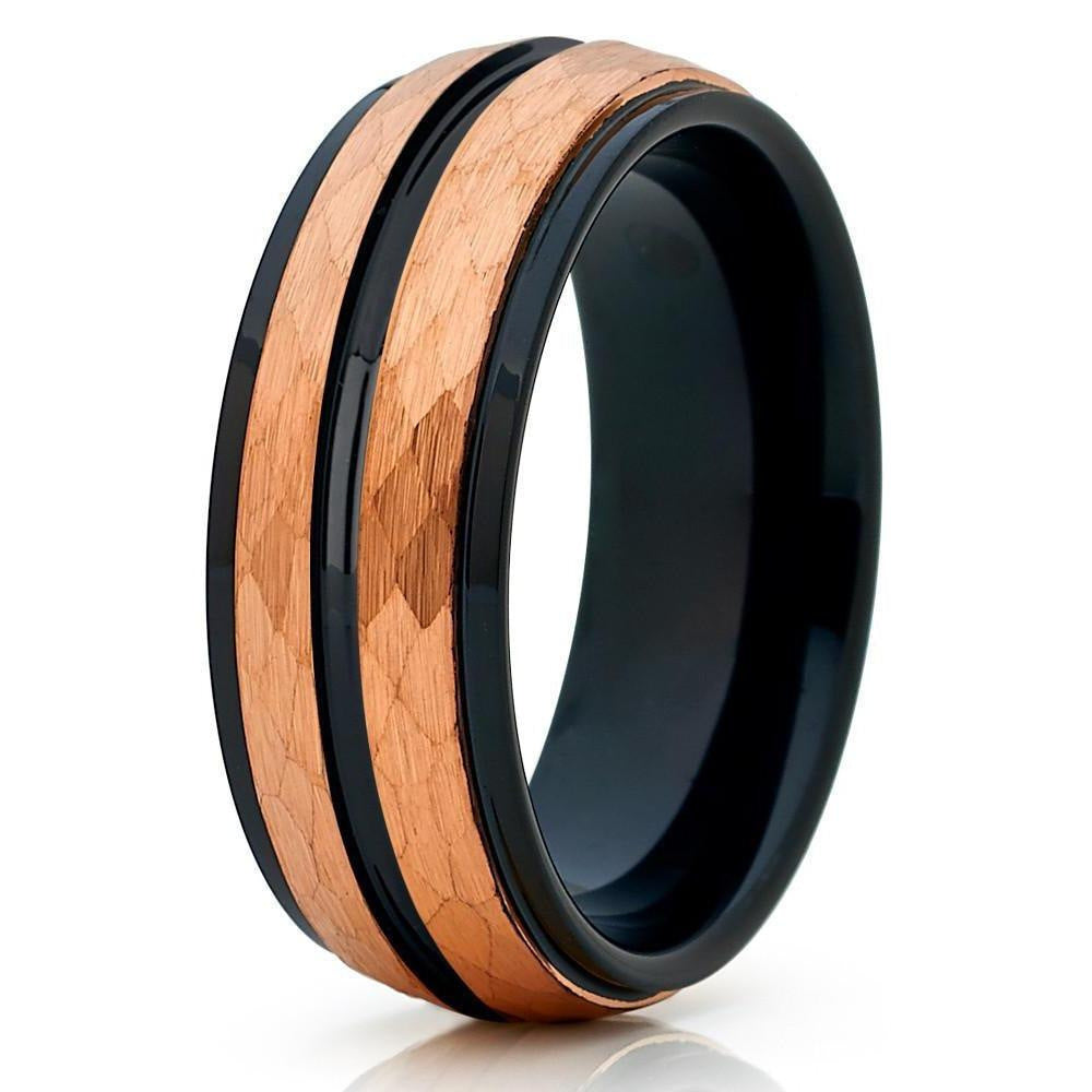 8mm Wide Batch Flower Blue Platform Two-color Steel Ring Jewelry