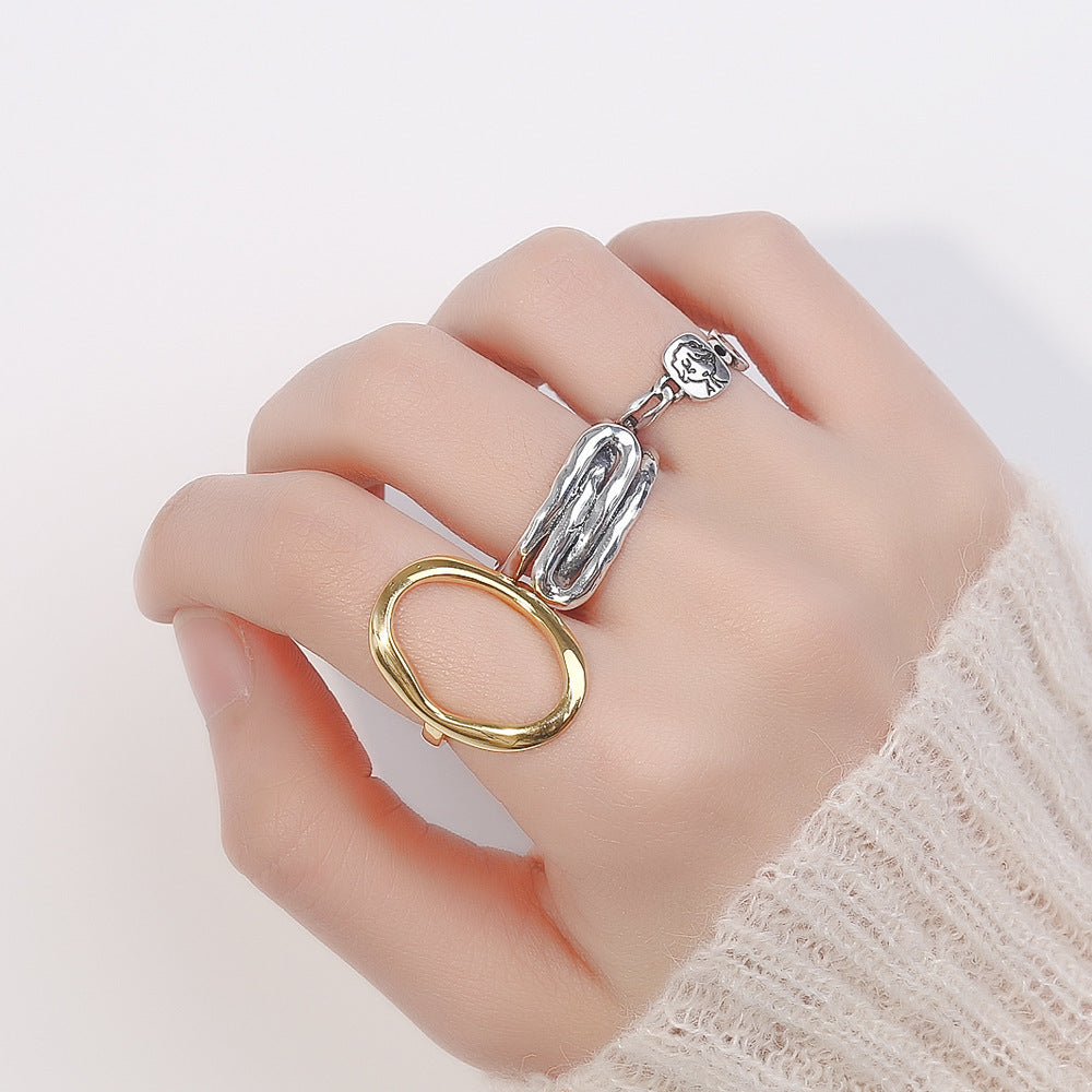 925 Sterling Silver Ring INS Simple Geometric Irregular Hollow-out Ring For Women