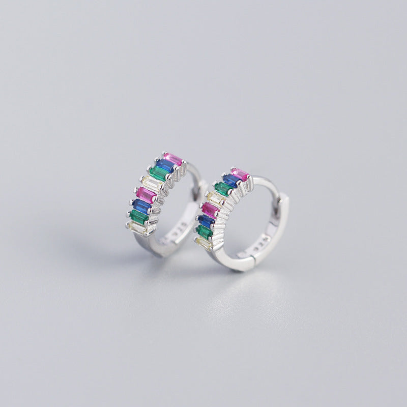 Women's Inlaid Cubic Zirconia Sterling Silver Stud Earrings