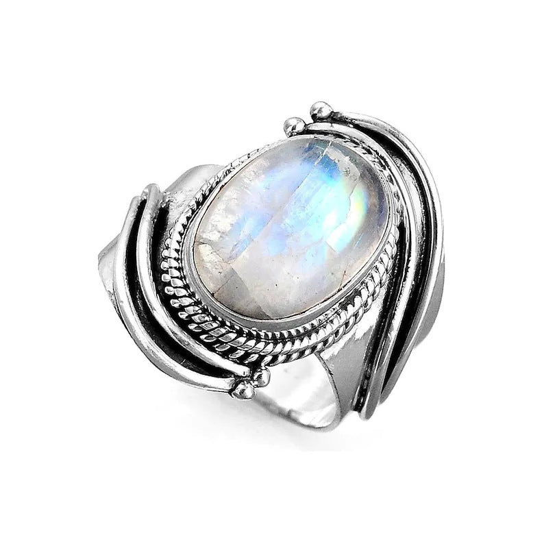 Mingcheng Bohemian Geometric Pattern Moonstone Ring