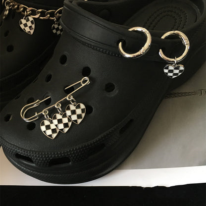 Light Luxury Checkerboard Hole Shoes Accessories Buckle
