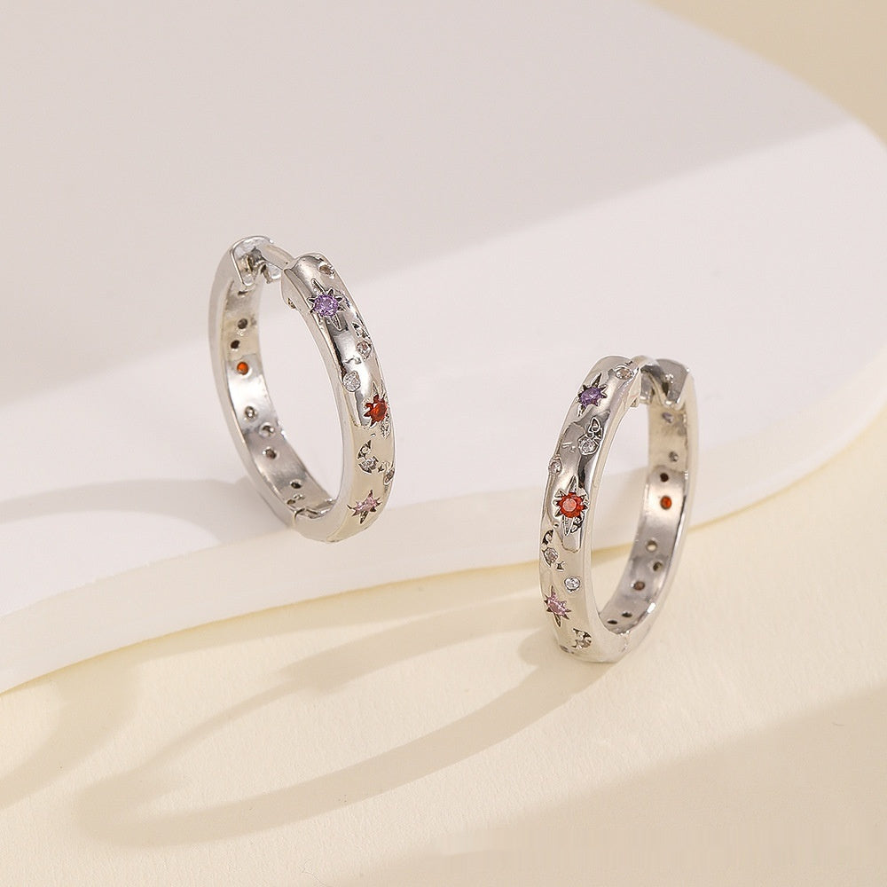 Elegant Copper Inlaid Color Zirconium Large Hoop Earrings